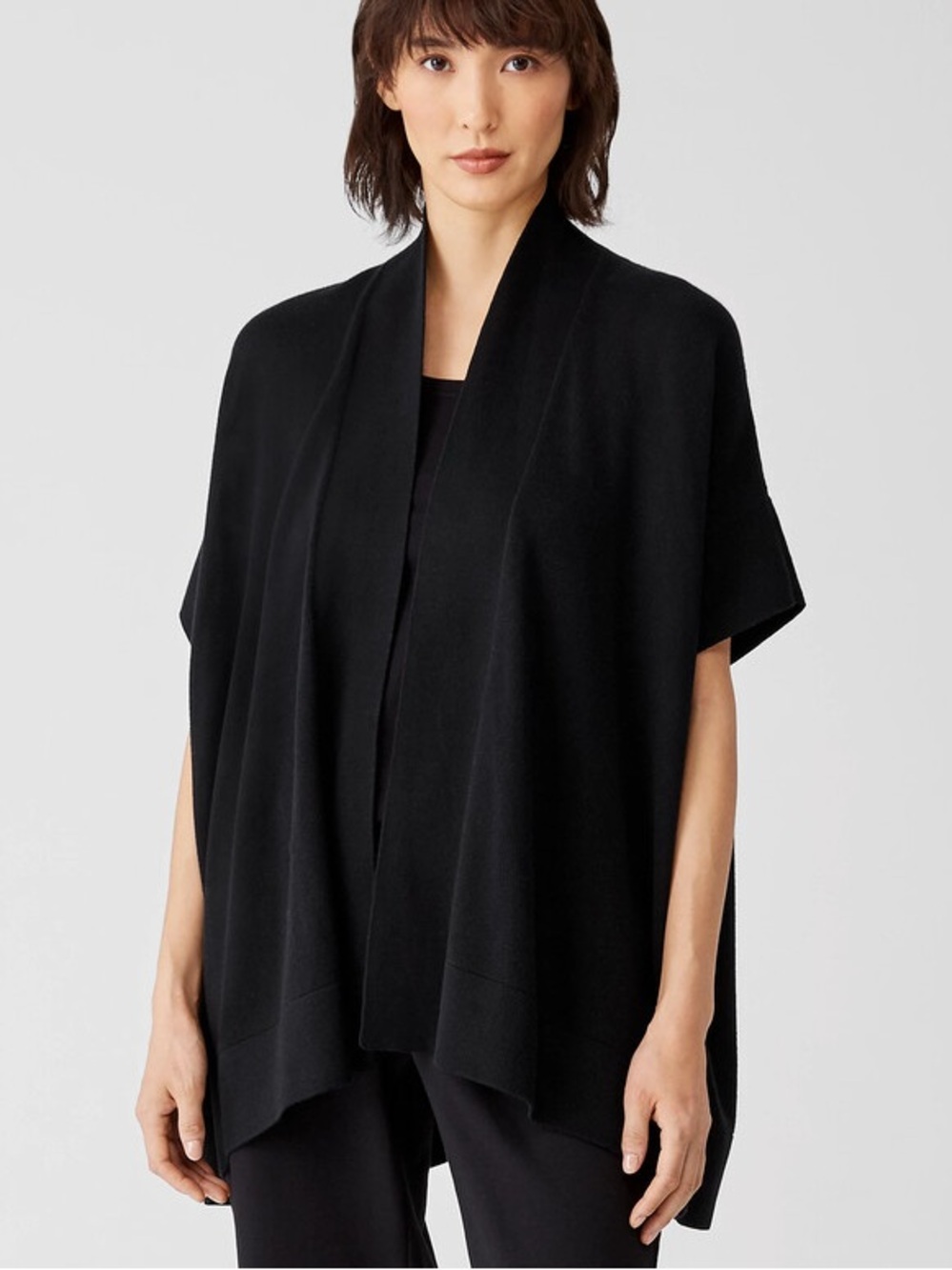 Eileen Fisher Black Organic Cotton Open Front Poncho Cardigan - 1X